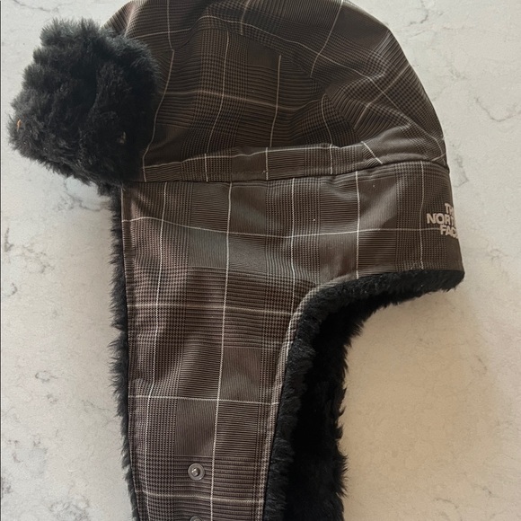 The North Face Brown Checkered Trapper Hat Preowned - Picture 1 of 7